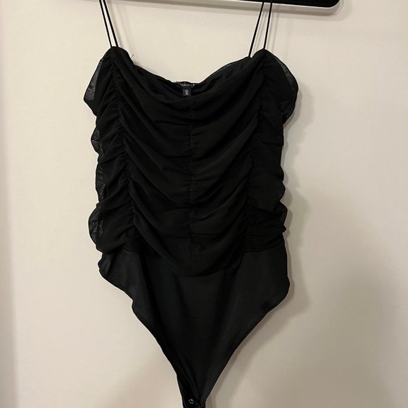 NWT Dynamite Ruched Mesh Spaghetti Strap Bodysuit - Size L - Picture 3 of 4